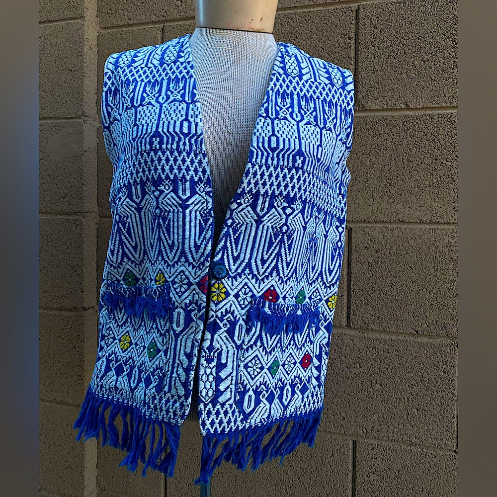 Vintage 1960/1970s Guatemalan Blue and White Woman Vest